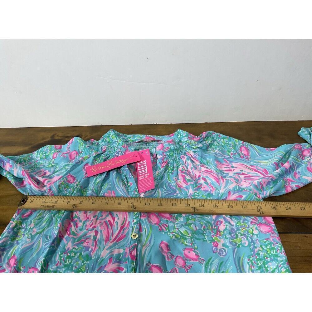 Lilly Pulitzer DAKOTA Top Blouse Amalfi Blue Fishes - Size XS - $128 - Picture 8 of 10